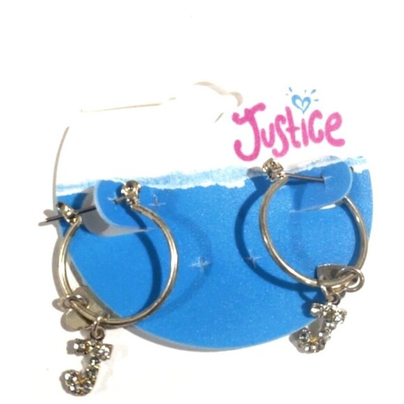 Justice Silver-tone Hoop Earrings Sparkling "J" & star-shaped charms - Girls - Picture 1 of 7